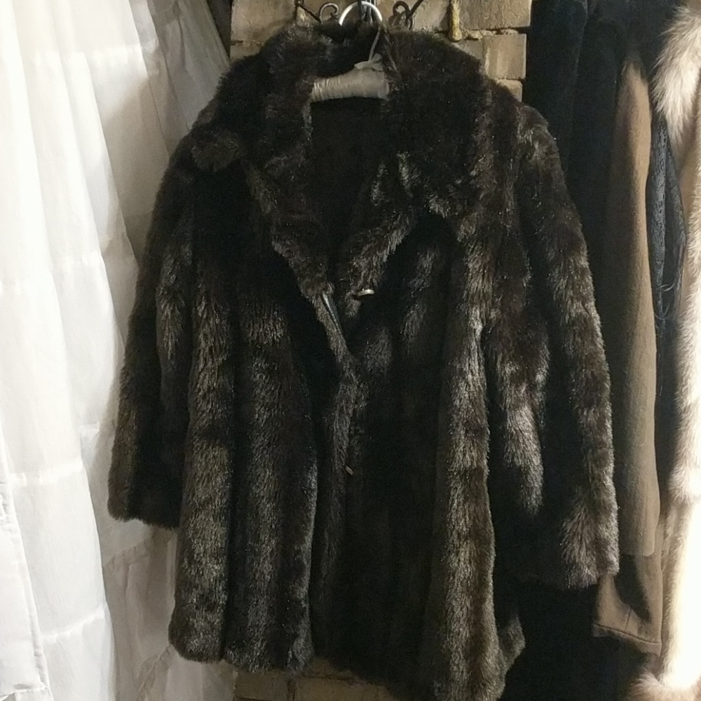 Dark brown faux fur coat